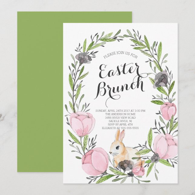 Invitación de Pascua de Noche Amarrón Floral Prima (Anverso / Reverso)