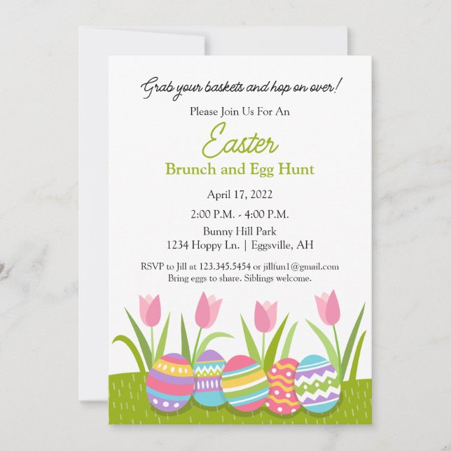 Invitación de Pascua para Brunch y caza de huevos (Anverso)