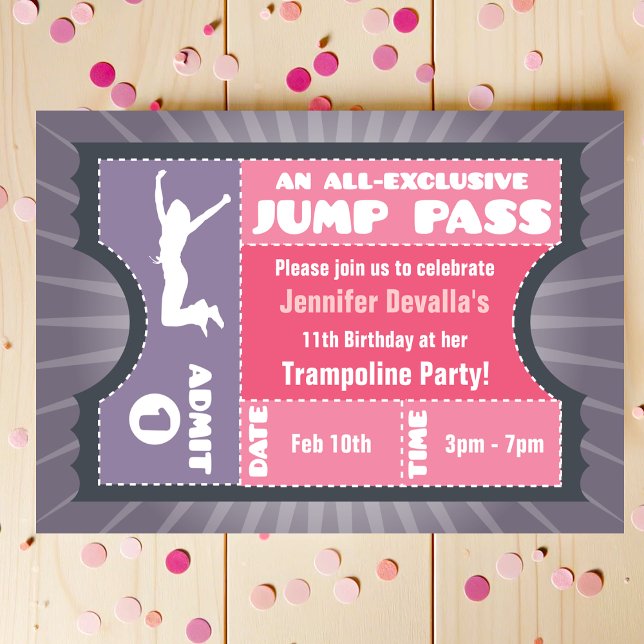 Invitación de paso por trampolín rosado y púrpura (Subido por el creador)
