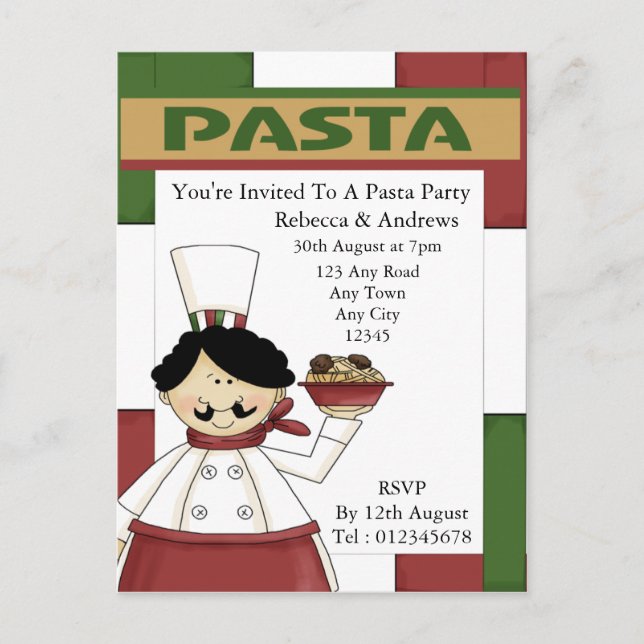 Invitación de Pasta Party (Anverso)