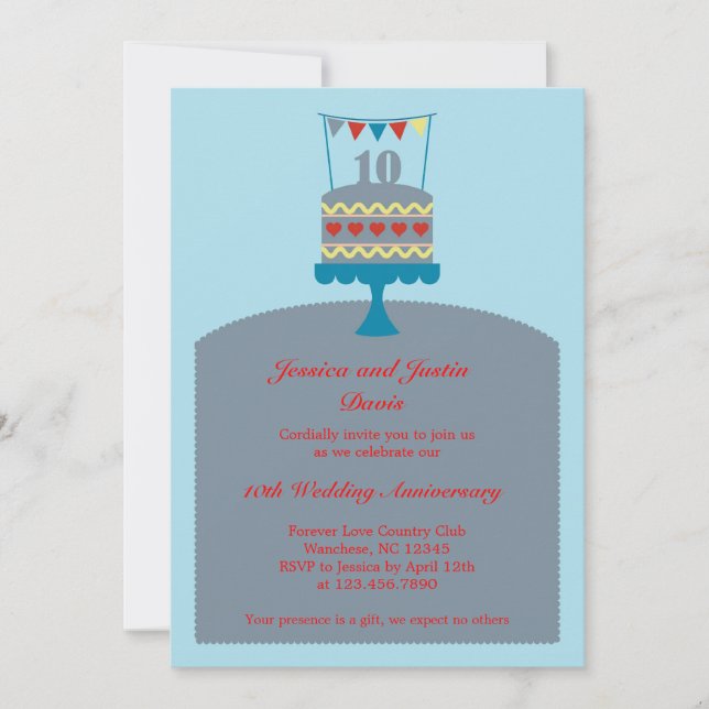 Invitación de pastel de aniversario de bodas 10 (Anverso)