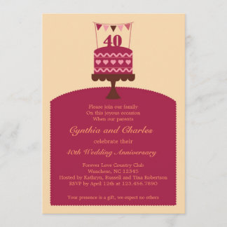 Invitación de pastel de aniversario de bodas 40