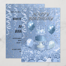 Invitación de pastel de cumpleaños azul brillante