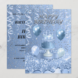 Invitación de pastel de cumpleaños azul brillante