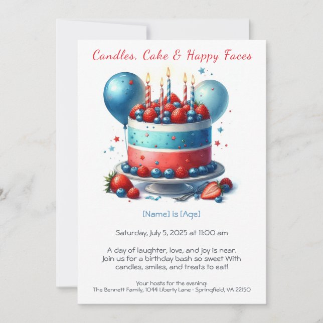 Invitación de pastel de cumpleaños de color de agu (Anverso)