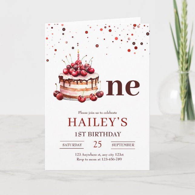 Invitación de pastel de cumpleaños número 1, niñas (Anverso)