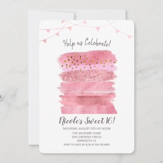 Invitación de pastel de cumpleaños Sweet 16 (Anverso)