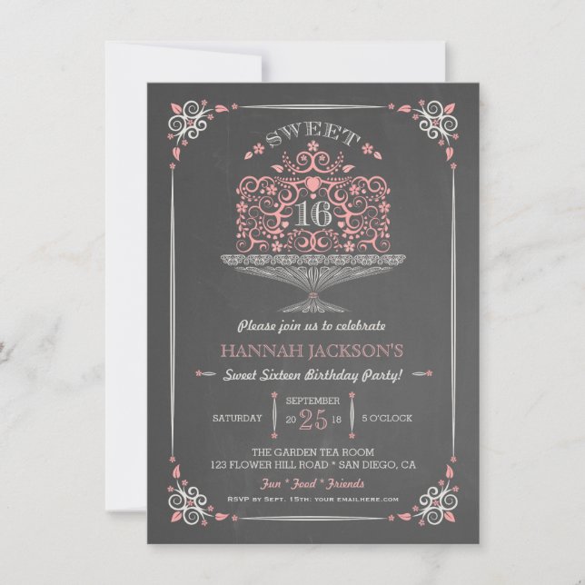 Invitación de pastel de encaje para Sweet Sixteen  (Anverso)