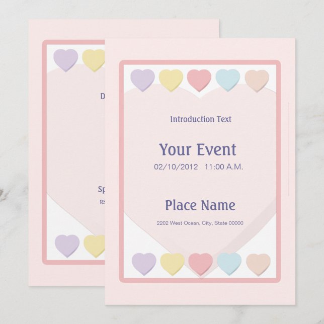 Invitación de Pastel Hearts (Anverso / Reverso)