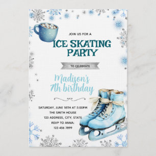 Invitación de patinaje azul y plata de invierno