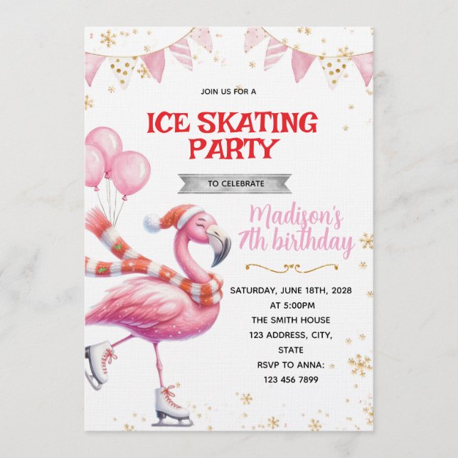 invitación de patinaje sobre hielo de flamenco (Anverso)