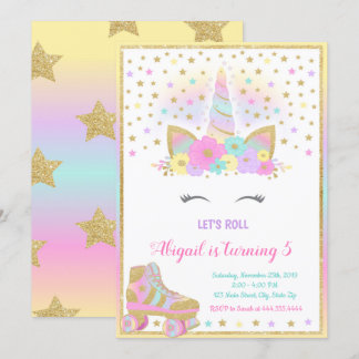 Invitación de patinaje sobre ruedas de unicornio,