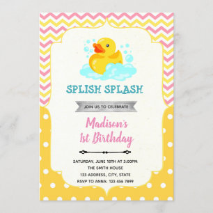 Invitación de pato de goma rosa y amarillo