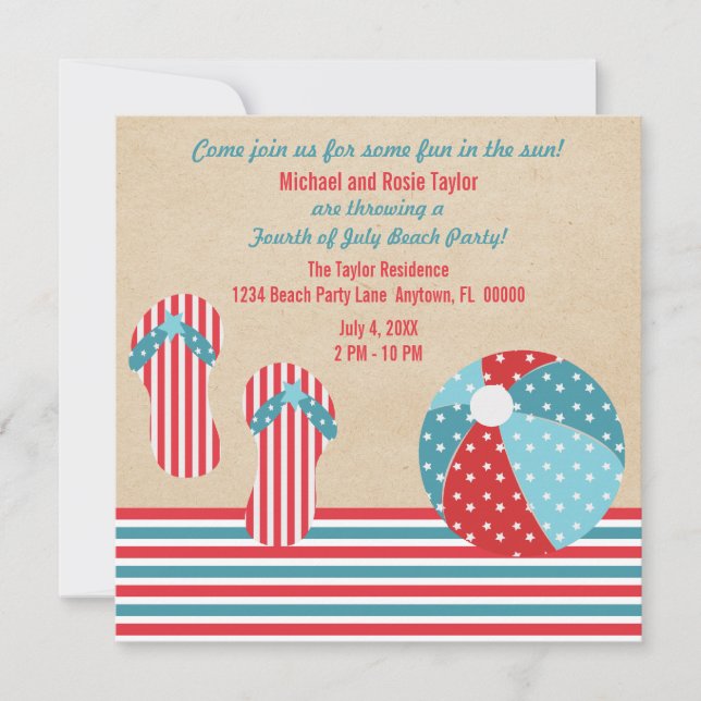 Invitación de Patriotic Beach Party (Anverso)