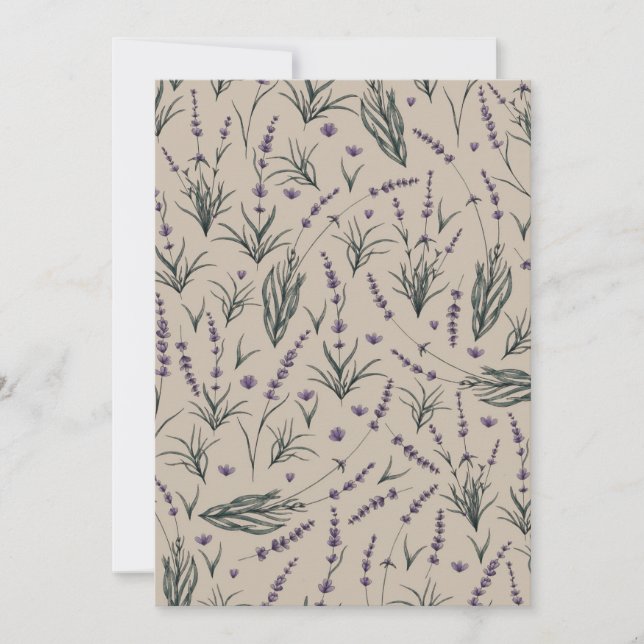 Invitación de patrón botánico de lavanda (Anverso)