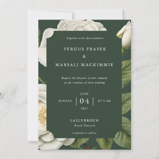 Invitación de patrón botánico de rosa blanca