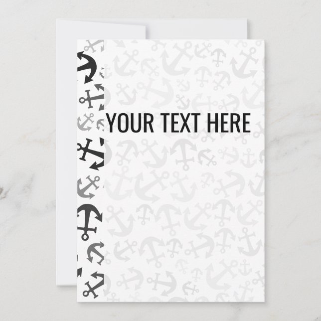 Invitación de patrón de ancla marina blanca negra (Anverso)