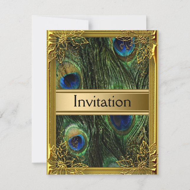 Invitación de Pavo Real y Oro para Cualquier Fiest (Anverso)