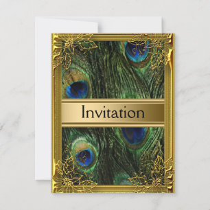 Invitación de Pavo Real y Oro para Cualquier Fiest