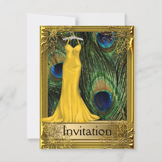 Invitación de Pavo Real y Oro para Cualquier Fiest (Anverso)