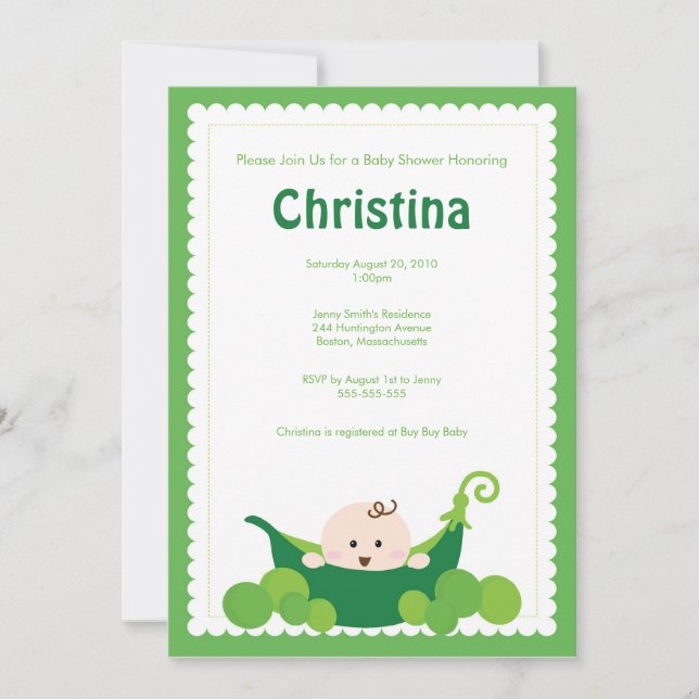 Invitación de Pea Pod Baby Shower (Anverso)