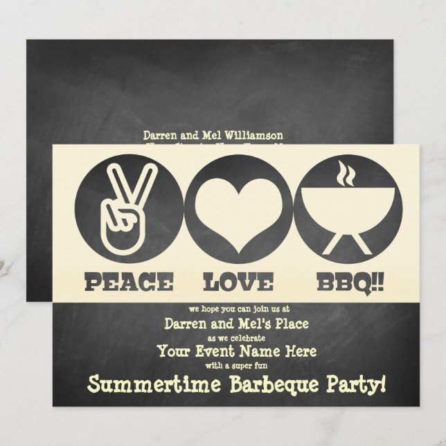 Invitación de Peace Love Barbeque (Anverso / Reverso)