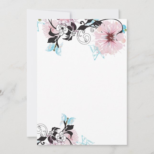 Invitación de peonía rosa y mariposa azul (Anverso)