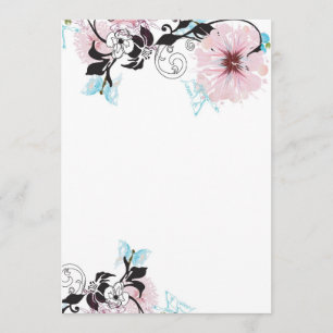 Invitación de peonía rosa y mariposa azul