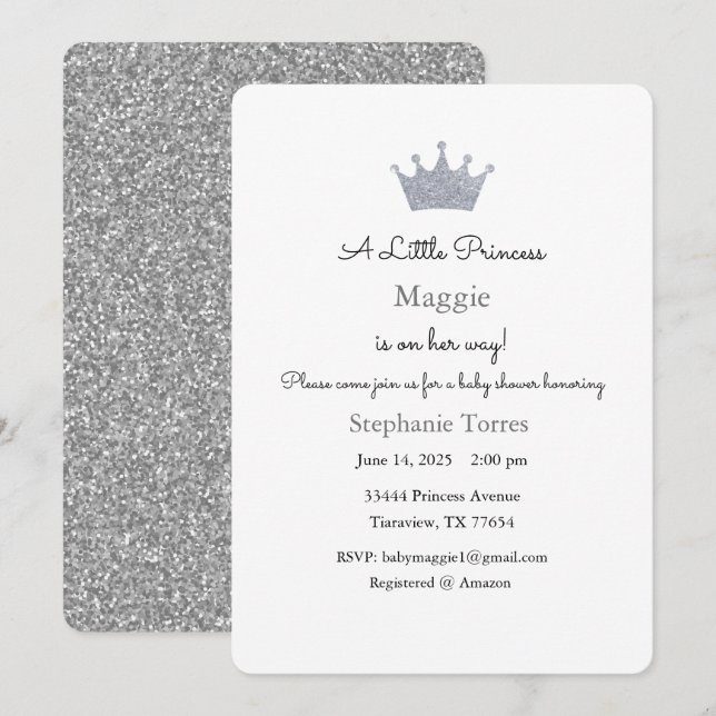 Invitación de pequeña princesa, Invitación platead (Anverso / Reverso)
