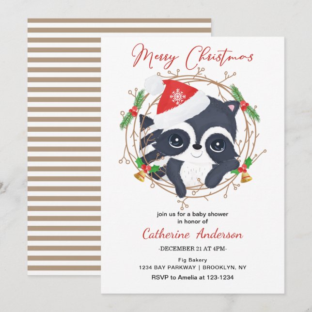 Invitación de Pequeño Raccoon Baby Shower (Anverso / Reverso)