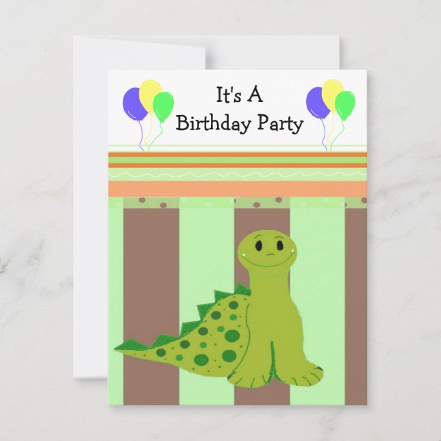 Invitación de pequeños Fiestas de dinosaurios verd (Anverso)