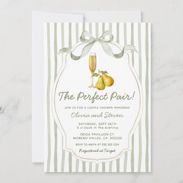 Invitación de pera para la ducha de parejas La par (Anverso)