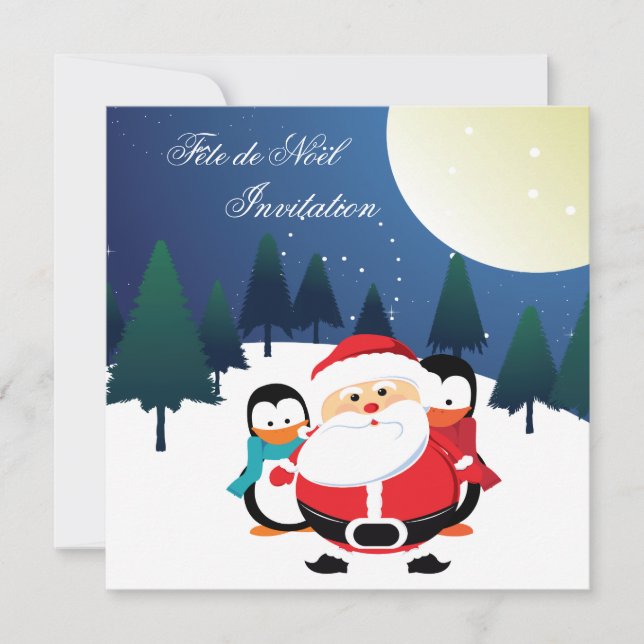 Invitación de Père Noël et Manchot Fête de Noël (Anverso)