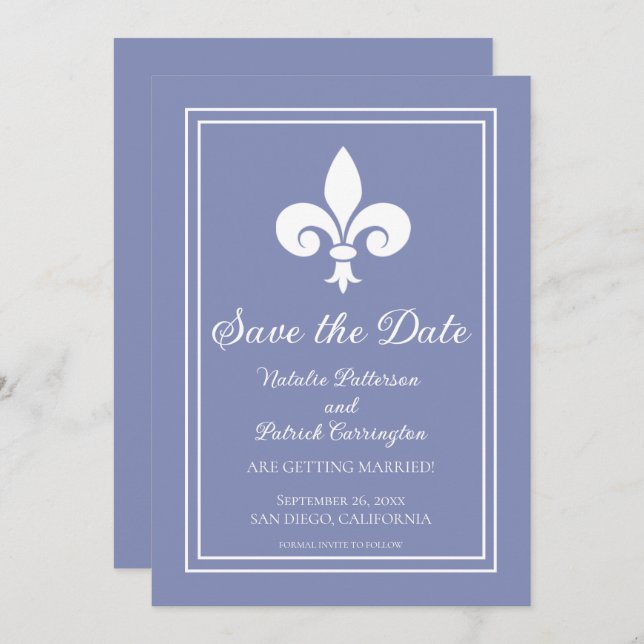 Invitación de Periwinkle Fleur de Lis para guardar (Anverso / Reverso)