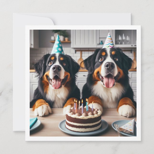 Invitación de perro de montaña de Bernese, cumplea (Anverso)