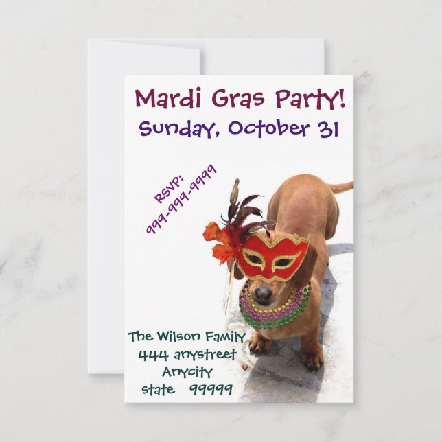 Invitación de perro del Fiesta Mardi Gras (Anverso)