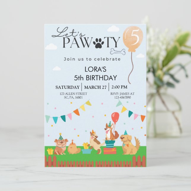 Invitación de perros de cachorro paw-ty cute de cu (Anverso de pie)