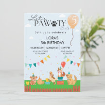 Invitación de perros de cachorro paw-ty cute de cu