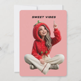 Invitación de personaje de sudadera con fresa de v