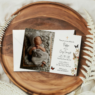 Invitación de personalizado de Baptismo con maripo
