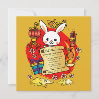 Invitación de Personalizado de conejo de Año Nuevo