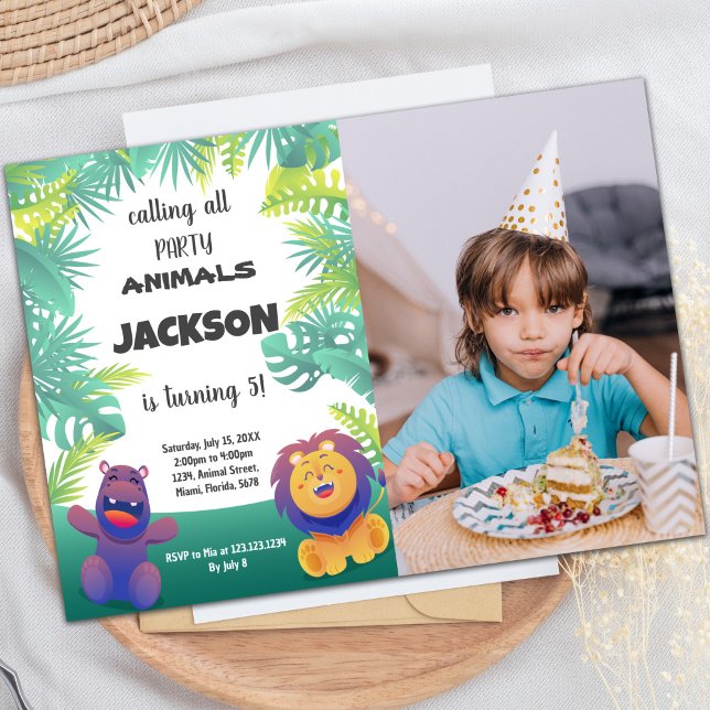 Invitación de personalizado Kids Safari Fiesta (Jungle Birthday Invitations with photo)