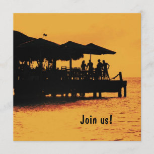 invitación de personas felices al atardecer