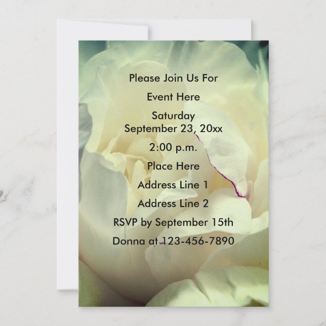 Invitación de Petales de Flor de Peonía Blanca (Anverso)