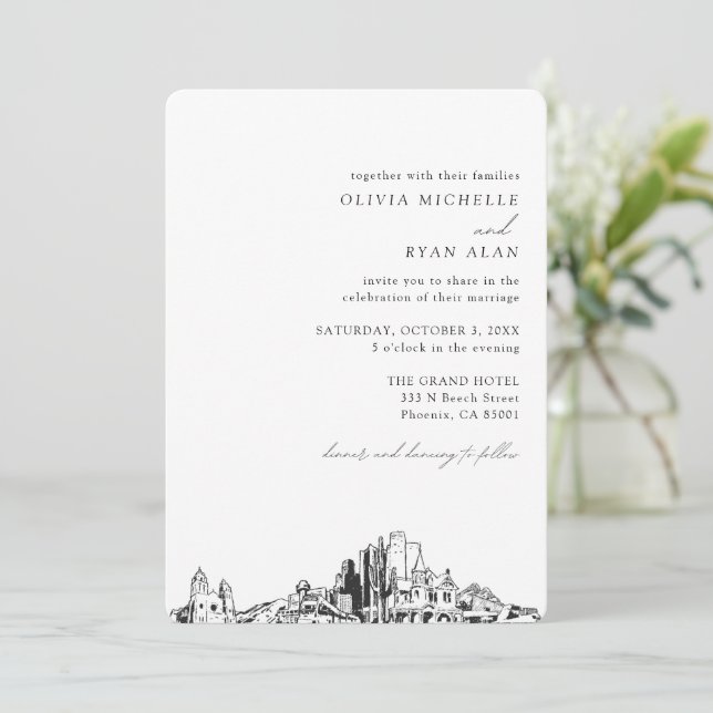 Invitación de Phoenix Boda Elegant Skyline (Anverso de pie)