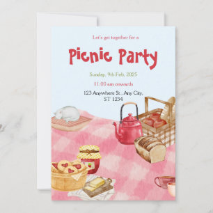 Invitación de picnic con acuarela floral azul y ro
