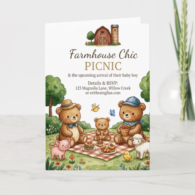 Invitación de Picnic con Estilo Rústico Elegante (Anverso)