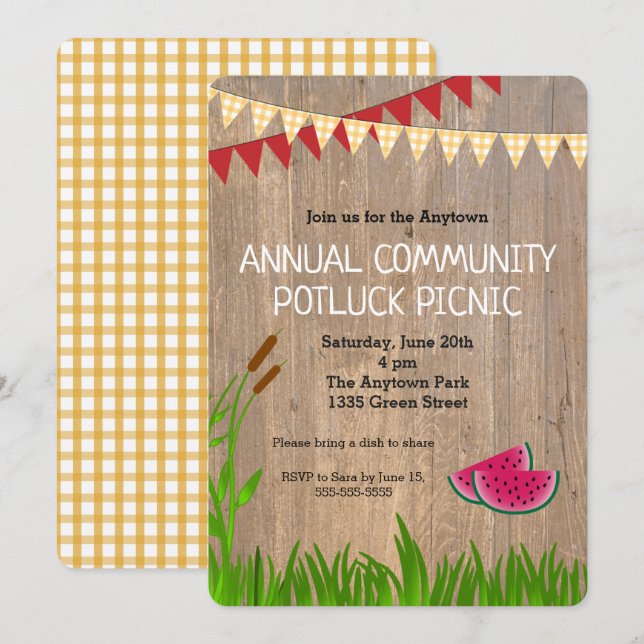 Invitación de picnic de la comunidad rusa de Plaid (Anverso / Reverso)