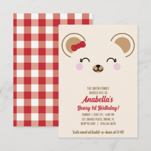 Invitación de picnic de osito de peluche para niña