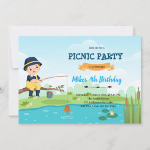 invitación de picnic de pesca de niño